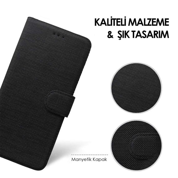 CaseUp Xiaomi Poco X3 GT Kılıf Kumaş Desenli Cüzdanlı Siyah 4